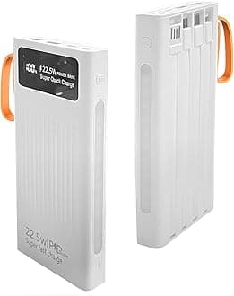 Portable Charger with Built in Cables,Mandarooker 10000mAh Power Bank with LED Lamp Fast Charging USB C External Battery Pack Phone Charger with LED Display for iPhone, Samsung and Cell Phones(White)