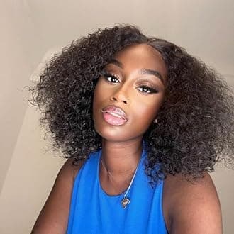 BLY 6x4 HD Lace Glueless Bob Wig Human Hair Ready to Wear and Go Short Bob Lace Pre Cut Wig Afro Kinky Curly 4C Hair 12 Inch for Women Pre Plucked Natural Black Color