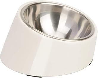 SuperDesign Mess Free 15° Slanted Bowl for Dogs and Cats, Tilted Angle Bulldog Bowl Dog Feeder, Non-skid & Non-spill, Easier to Reach Food L/2 Cup White