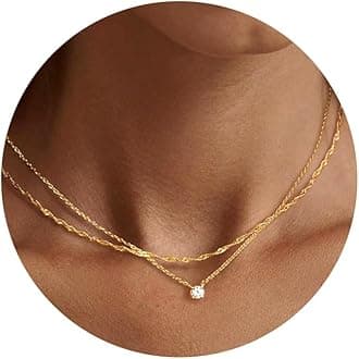 Dainty 14k Gold Plated/Silver Cubic Zirconia Necklaces for Women, Simple CZ Jewelry Necklaces Trendy Gifts