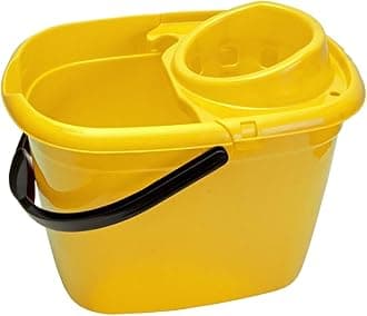 Plastic Mop Bucket with Wringer 12 Litre – Colour Coded Cleaning Floor Plastic Mop Bucket with Side Lip for Easy Pouring for General and Small Area Cleaning - Yellow
