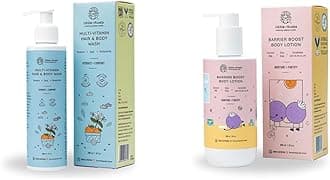 Baby Multi-Vitamin Body & Hair Wash - 200 ml and Barrier Boost Baby Body Lotion with Ceramide, Coconut Milk, Gotu Kola - 250 ml