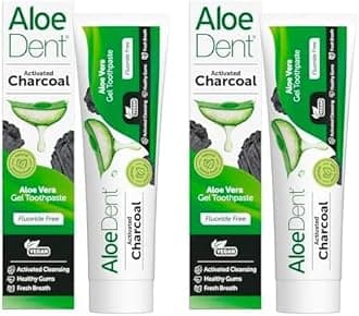 Aloe Dent Charcoal Toothpaste Fluoride Free, Natural Action, Vegan, Cruelty Free, SLS Free, Whitening, Healthy Gums, 100 ml (Pack of 2)