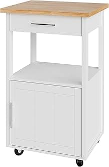 Rolling Kitchen Island with Single Door Cabinet, Kitchen Cart on Swivel Wheels, Coffee Cart Microwave Stand for Dining Room, White