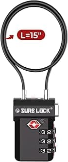 SURE LOCK TSA Compatible Travel Luggage Locks, Inspection Indicator, Easy Read Dials (Extra Long Cable)