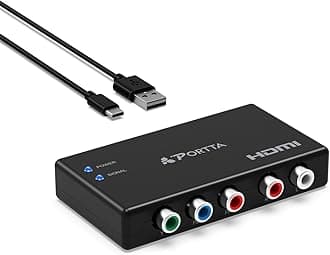 Portta Component to HDMI Converter, YPbPr RGB + R/L Audio to HDMI v1.3 Converter Adapter Support 1080P 2 Channel LPCM for HDTV PS2 PS3 HDVD Player Wii Xbox