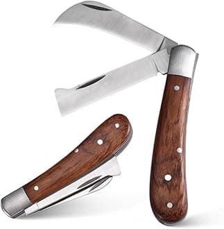 HASTHIP® Grafting Knife for Plants with Dual Blade, Stainless Steel Grafting Tool for Organic Fruits Tree, Foldable Bud Shoot Tool Pruning Cutter with Wooden Handle