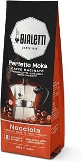 Bialetti Perfetto Moka Ground – Authentic Italian Roast for Moka Pots & Stovetop Brewers, Rich Aroma & Smooth Finish, Compatible with Aeropress, Cafetiere & Home Machines (250g, Hazelnut)