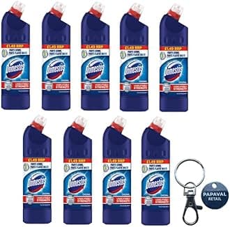 Domestos 24 Hr Thick Toilet Bleach Cleaner 750ml x 9 Box Pack Kills 99.9% Bacteria with Key Ring (Original Blue)