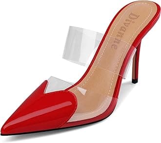 DivanneWomen's Heart Heeled Mules Pointed Toe Mule Pumps High Heel Mules Slip On Clear Heeled Sandals