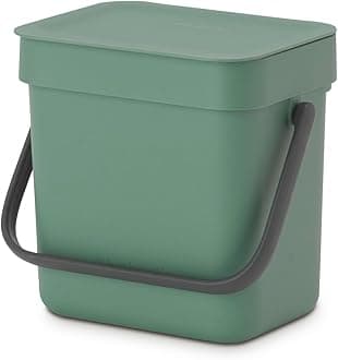 Brabantia Sort & Go Kitchen Countertop Food Scraps Compost Bin | XS / 0.8 Gal / 3L | Fir Green | Removable Stay-Open Lid, Carry Handle, Easy-Clean Recycling Box | Wall Bracket Sold Separately