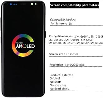 5.8" Original for Samsung S8 Touch Screen Display Digitizer S8 SM-G950A SM-G950U SM-G950FD SM-G950W LCD Screen Replacement (with Purple Frame)