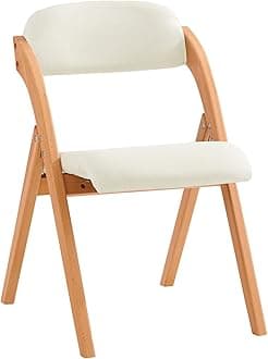 SoBuy Folding Chair Wooden Padded Kitchen&Office Chair with Ergonomic Backrest, Compact & Space-Saving, No Assembly Required White 47.5 x 59 x 77 cm FST92-W