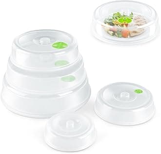Flexzion Microwave Plate Covers Set of 5 - BPA-Free Microwave Cover with Adjustable Steam Vent, Dishwasher Safe Microwave Splatter Cover, Transparent Plastic Food Covers for Microwave Cooking