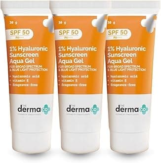 The Derma Co 1% Hyaluronic Sunscreen SPF 50 Aqua Gel, PA++++, Lightweight, No white-cast for Broad Spectrum & Blue Light Protection for Oily, Dry, Acne-prone Skin - 30g (Pack of 3)