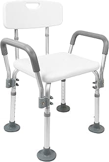 PEPE Mobility - Shower Chair for Inside Shower with Arms, Adjustable Shower Seats for Elderly, Shower Chair for Bathtub, Bath Seats for Adults, White Shower Stool for Seniors, Free Assembly