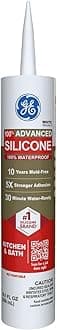 GE Advanced Silicone Caulk for Kitchen & Bathroom, White, 10 fl oz Cartridge, 1 Pack - 100% Waterproof Silicone Sealant, 5X Stronger Adhesion, Shrink & Crack Proof