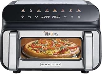 Black & Decker 5-in-1 Pizza Grill Aerofry Oven, 10.5L, LED Touch Panel, 8 Presets, 80-230°C Adjustable Temp, 60-Min Timer, Preheat Function, 10" Pizza Tray Included – Black/Silver, PGAF105-B5