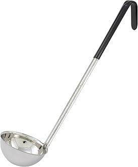 Winco Stainless Steel Ladle with Black Handle, 6-Ounce, Medium