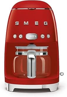 Smeg DCF02RDUK, 50'S Retro Style Drip Filter Coffee Machine, 10 Cup Capacity with Aroma Intensity Function, Water Hardness Adjustment & 1.4 L Tank, Reusable Coffee Filter, Red,1 Year Warranty