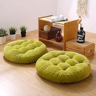 Meditation Floor Pillow Set of 2 Large Round Floor Cushions for Adults Tufted Corduroy Floor Seat Pillows Cushion for Living Room,Grass Green 16.5" Lx16.5 Wx3 H