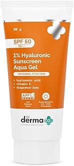 The Derma Co 1% Hyaluronic Sunscreen Aqua Gel SPF 50 PA++++ | Hydrating, Lightweight & Non-Greasy | No White Cast | Broad Spectrum & Blue Light Protection | Clinically Tested - (In-Vivo) | 80 g