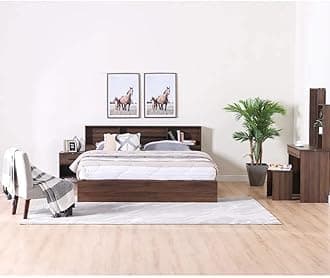 Danube Home Gamorah 5 Pieces Bed Set King Size (180X200Cm) + Night Stand + Dresser And Stool With Mirror | Comfortable Bedset Full | Sturdy Modern Design Wooden Bed Room Set Furniture (Dark Brown)