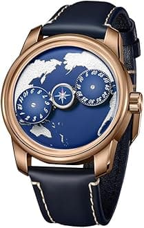 Luxury Designer Mens Earth Dial Leather Automatic Watch Three Wheels Stainless Steel Case Blue Luminous Leather Mechanical Wristwatch JM-Earth