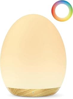 Night Light for Kids, Baby Egg Light with 7 Colors Changing Mode & Stepless Dimming, Nursery Night Lamp BPA Free,Rechargeable Egg Night Light for Breastfeeding 1h Timer & Touch Control, Wood