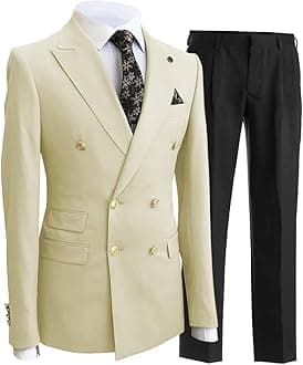 Aesido Men's Suits Slim Fit 2 Piece Double Breasted Business Blazer+Pants Set Prom Tuxedos Jacket for Wedding Grooms