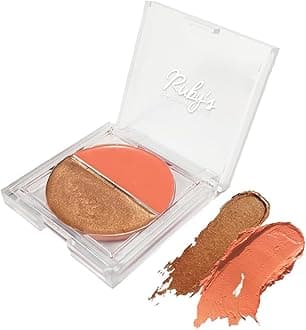 Ruby's Organics Cream Blush for Cheeks & Bronzer Duo Palette- Blusher for Face Makeup, Lightweight Flawless All Day Glow, All Skin Types, Natural &Paraben Free (Tan + Bronze) 9g