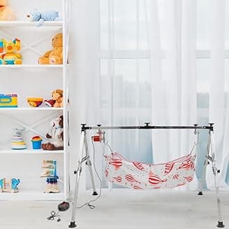 TINYTYKE Automatic Cradle - Electric Swing Cradle w/Adjustable Speed -Includes Hammock - Thothil for Baby Boy & Girl of 0 to 3 Years (Square Pipe (Pro S), Red & White - Hammock, Fully - Foldable)