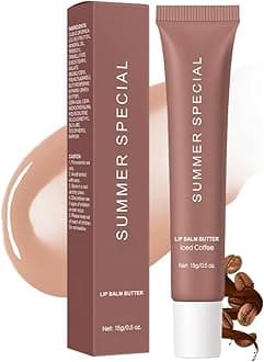 Summer Lip Glossy Butter Balm, Instant Moisture Sheer Tint, Non-Sticky, Conditioning Formula to Soothe & Repair Dry, Chapped Lips, Jelly Lip Stain with Natural Scent (#3Iced Coffee, 1Pc)
