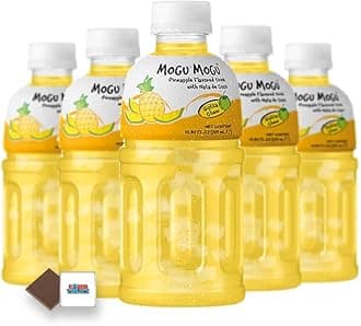Mogu Mogu Flavored Drinks 6x320ml, PINEAPPLE - Nata De Coco Juice - Refreshing Taste - Fun Drinking During Hot Summers Or Take Them On Trips & Picnics Boxed Treatz