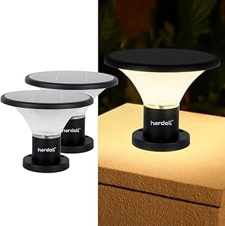 hardoll 10W Solar Lights for Outdoor Garden Home Waterproof Pillar Wall Gate Post Lamp Upgraded Model(Round Shape-Pack of 2)