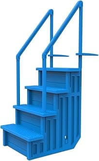 Aqua Select Anti-Slip in-Pool Steps | Blue | for Above Ground Swimming Pools | Can Mount to Decks 48" to 54" H | Safety Stairs Capacity Up to 350 lbs