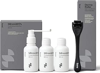 Minoxidil 5% Spray (3x60ml) & 0.25mm Dermaroller for Men, Clinically Proven Hair Regrowth Formula, Hair Loss Treatment, Stimulates Follicles, Precise Applicator, Microneedling Boosts Absorption