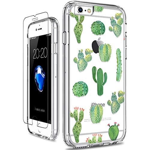 GiiKa for iPhone 6 6s Case with Screen Protector, Clear Heavy Duty Protective Case Floral Girls Women Shockproof Hard PC Back Case with Slim TPU Bumper Cover Phone Case for iPhone 6s, Green Cactus
