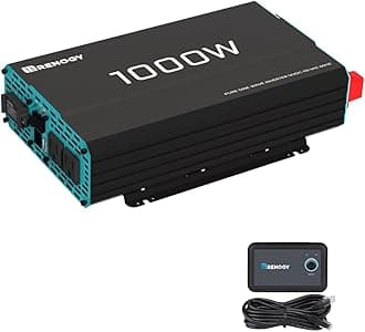 Renogy 1000W Pure Sine Wave Inverter 12V DC to 120V AC Converter for Home, RV, Truck, Off-Grid Solar Power Inverter 12V to 110V with Built-in 5V/2.1A USB Port, AC Hardwire Port, Remote Controller