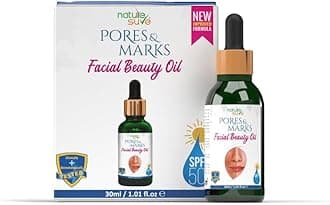 30ml Pores and Marks Facial Oil for Glowing Skin with SPF 50 Sunscreen, Brightening Face Serum Removes Acne, Pimples & Dark Sports, Natural Skin Glow and Ultralight Face Care