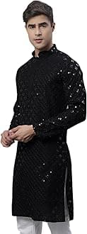 Men's Kurta with Chikankari Embroidery and Sequins (Only Kurta)