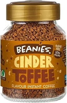 Beanies Coffee Sugar Free, Cinder Toffee Flavour Instant Coffee, Low Calorie, 50gm (UK)