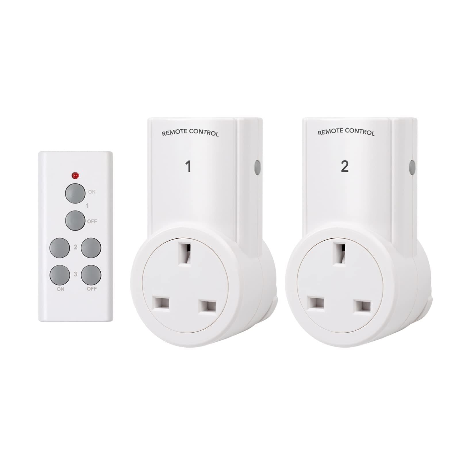 HBN Remote Control Plug Socket, 13A/3120W Wireless Light Switch 30M/100ft Operating Range for Household Appliances, 2 Pack Sockets and 1 Remote