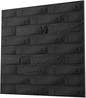 Anigma 3D PVC Wall Panels, 5 Different Shapes, White/Black, Easy Installation, 12 Panel Pack, 500x500mm Each Panel (Bricks/Black)