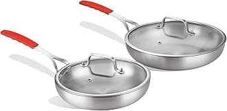 Tri-ply Stainless Steel Frying Pan Set with Lid 8" 12" large Skillets Induction Chef's Pan,Pots and Pans Set Kitchen Cookware Set Dishwasher and Oven Safe