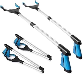 Litter Pickers,2 Pack Long Handy Grabbers for Disabled,32 inch Reacher Grabber Tools,Premium Lightweight Trash Picker Upper Claw Grabber (Blue)