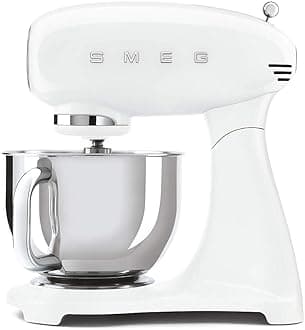 Smeg Smf03Whuk, 50’S Retro Style Stand Mixer With 10 Variable Speeds, 4.8 L Stainless Steel Bowl, Safety Lock When Mixing, Includes Wire Whisk, Flat Beater, Dough Hook, White, 1 Year Warranty