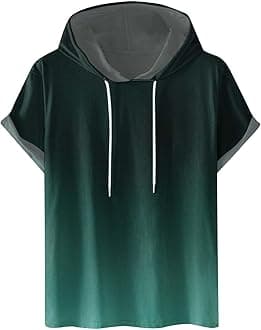 Muscularfit Mens Workout Shirts Loose Fit Short Sleeve Hoodies Casual Stylish Drawstring Gradient Color Loose Pullover Shirts