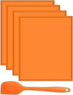 4 Pcs Silicone Dehydrator Mats with Non-Stick Edge, Multifunctional Dehydrator Trays Food Fruit Baking Mats with Silicone Scraper for Making