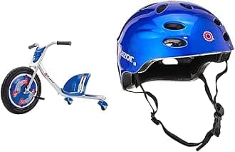Razor RipRider 360 Caster Trike for Kids Ages 5+ - Lightweight, Rubber Handlebars, Steel Frame, for Riders up to 160 lbs & V-17 Youth Muli-Sport Helmet, Gloss Blue